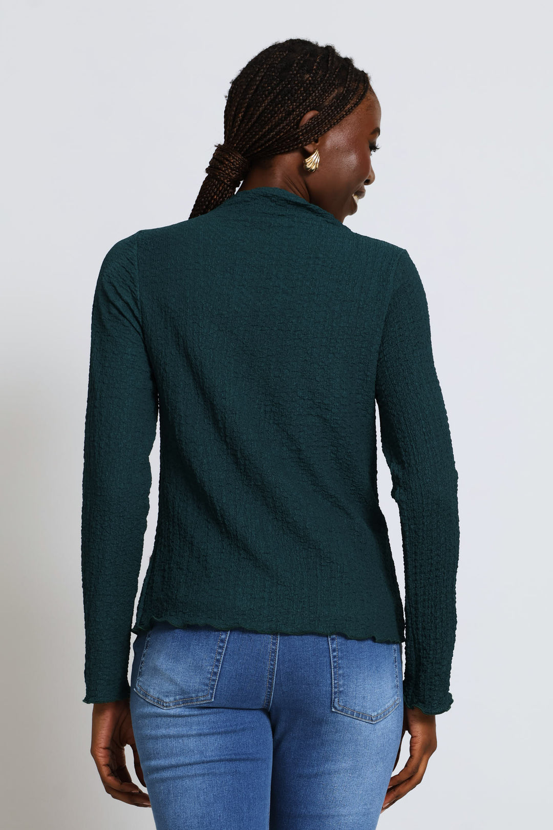 Long Sleeve Lettuce Hem Crinkle Tee - Teal