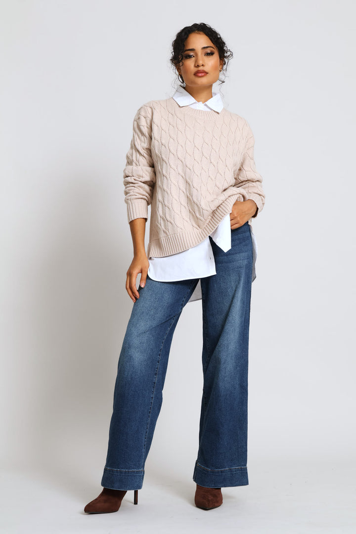 Twofer Cable Knitwear - Stone