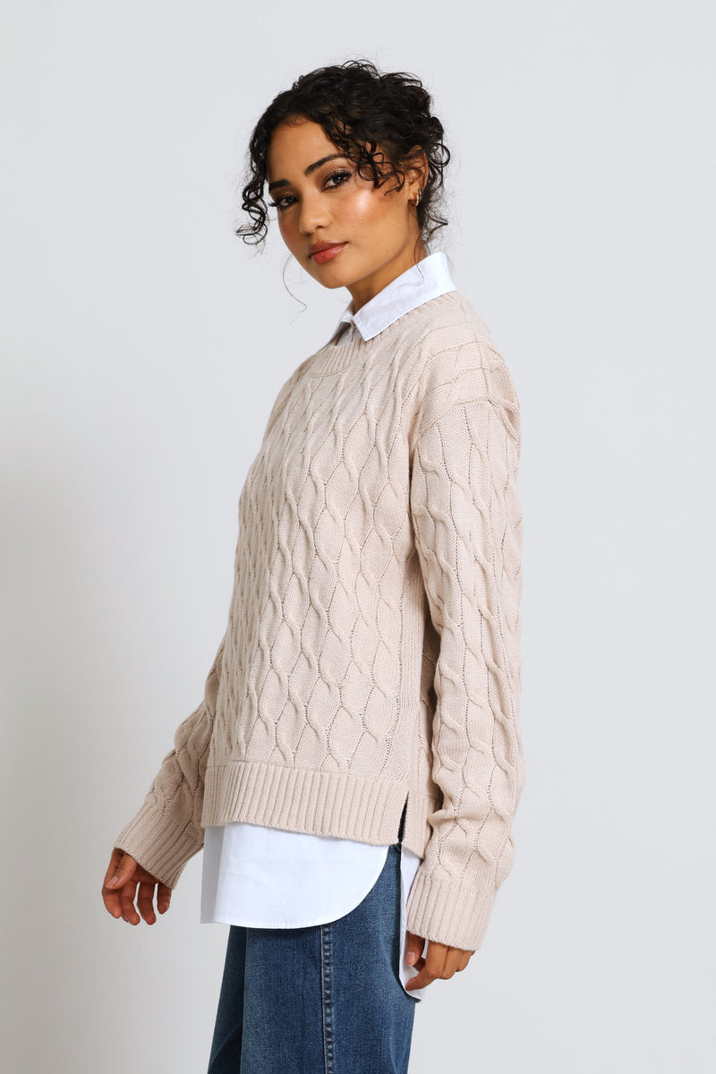 Twofer Cable Knitwear - Stone