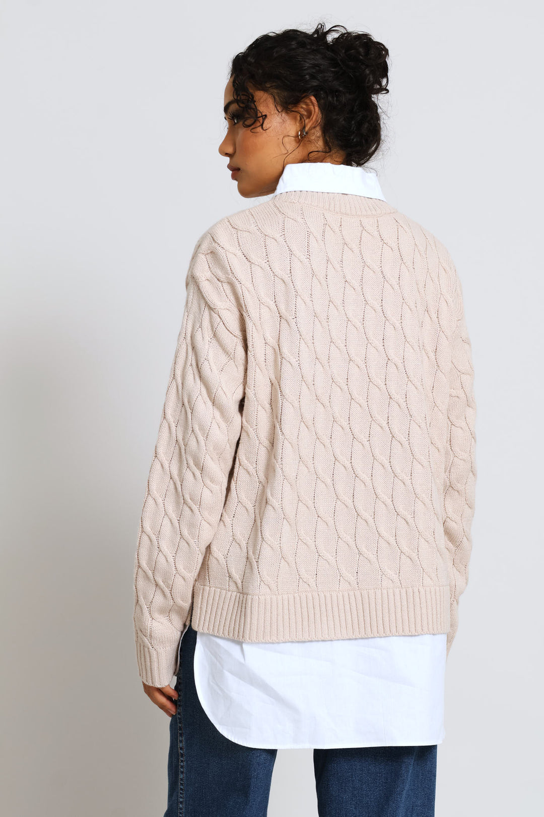 Twofer Cable Knitwear - Stone