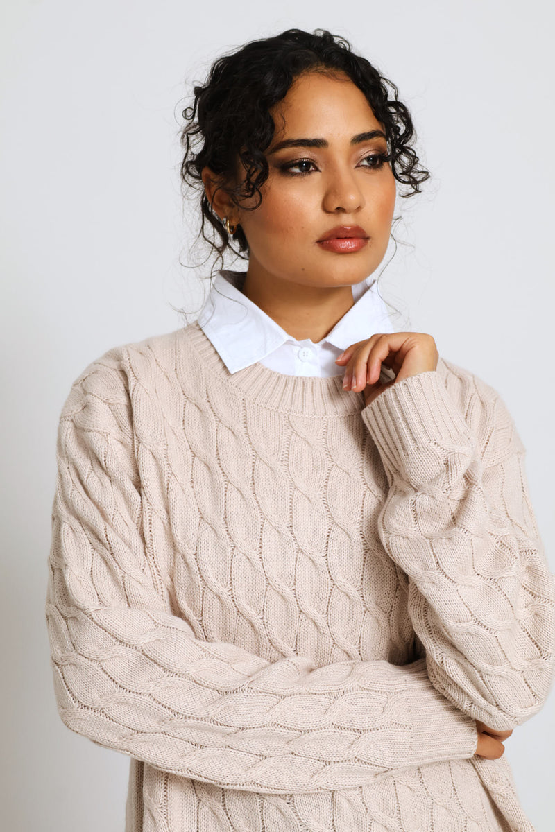 Twofer Cable Knitwear - Stone