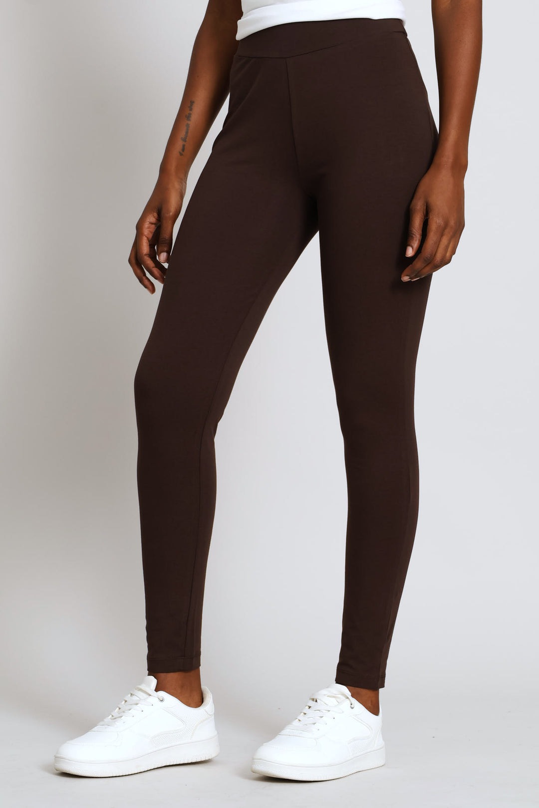 Wide Waistband Basic Legging - Chocolate
