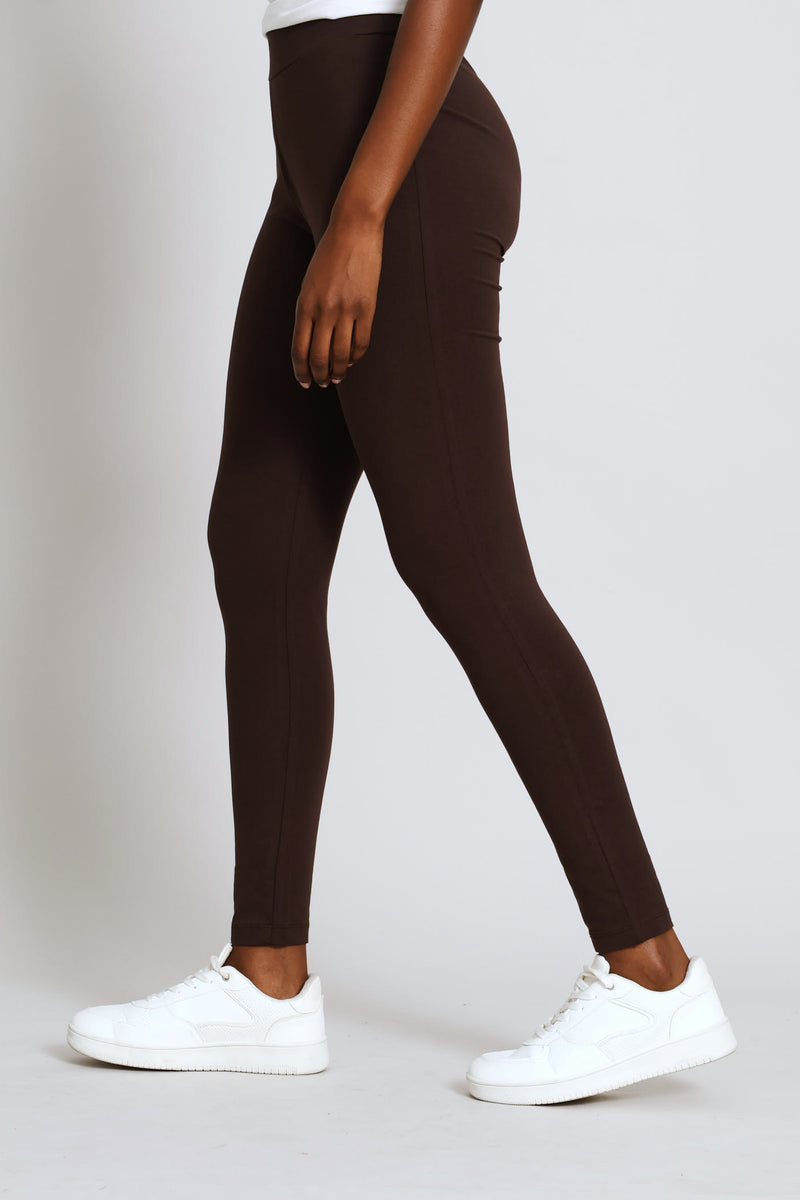 Wide Waistband Basic Legging - Chocolate