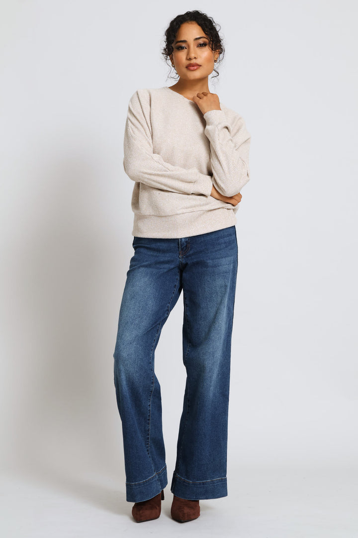 Dolman Sleeve Ribbed Top - Oatmeal