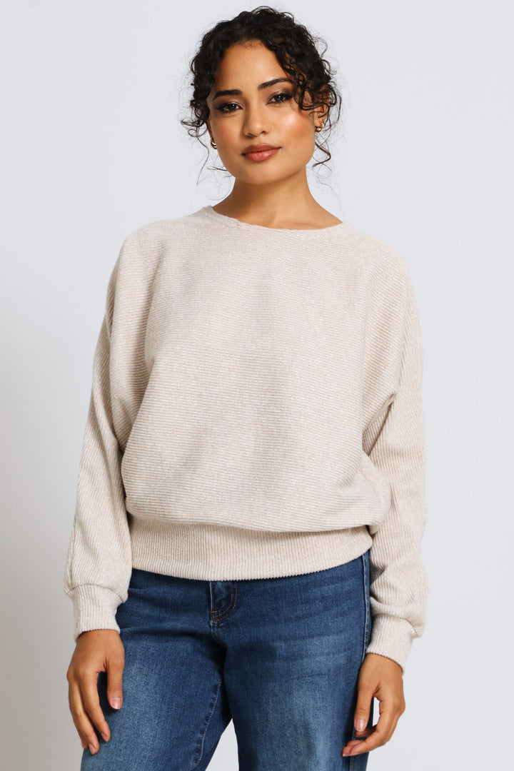 Dolman Sleeve Ribbed Top - Oatmeal