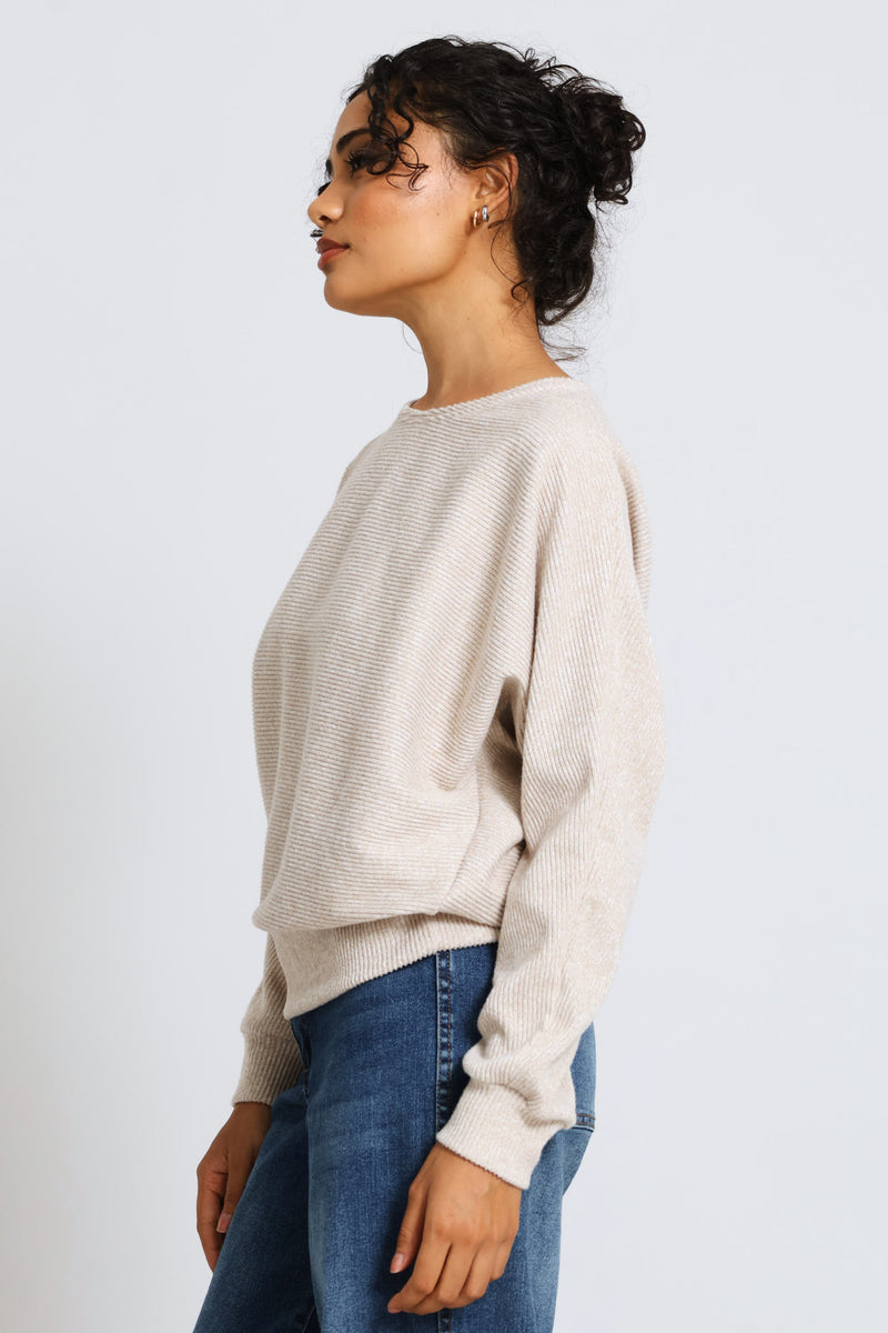 Dolman Sleeve Ribbed Top - Oatmeal