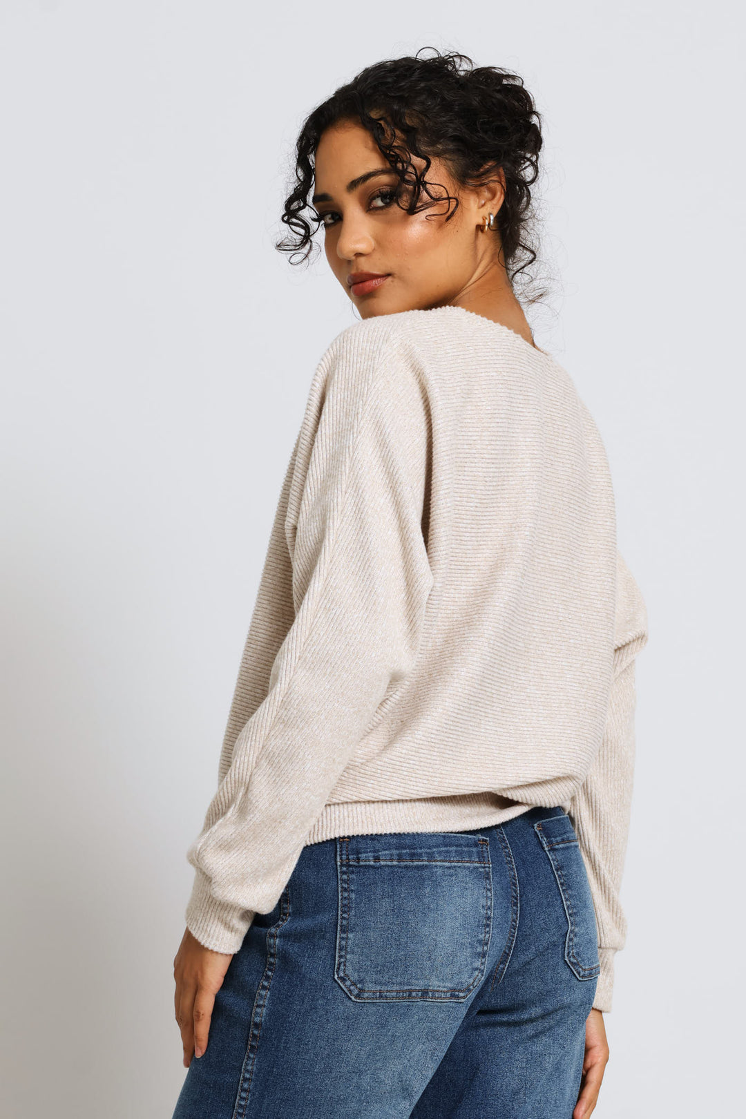 Dolman Sleeve Ribbed Top - Oatmeal