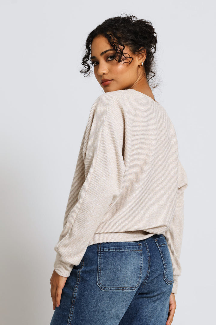 Dolman Sleeve Ribbed Top - Oatmeal