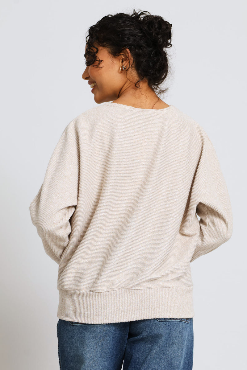 Dolman Sleeve Ribbed Top - Oatmeal