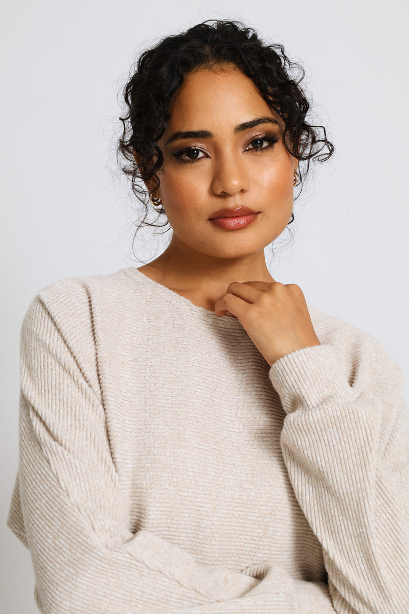 Dolman Sleeve Ribbed Top - Oatmeal