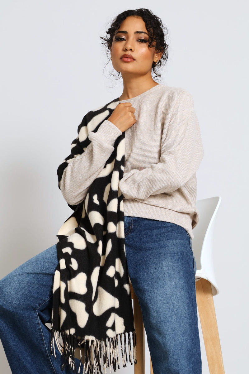Pebble Print Tassel Scarf - Dark Grey