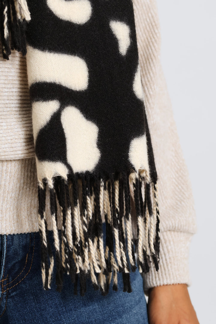 Pebble Print Tassel Scarf - Dark Grey