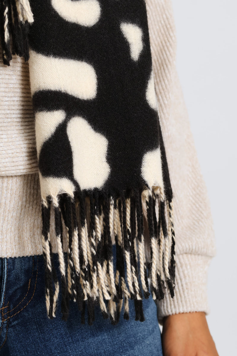 Pebble Print Tassel Scarf - Dark Grey