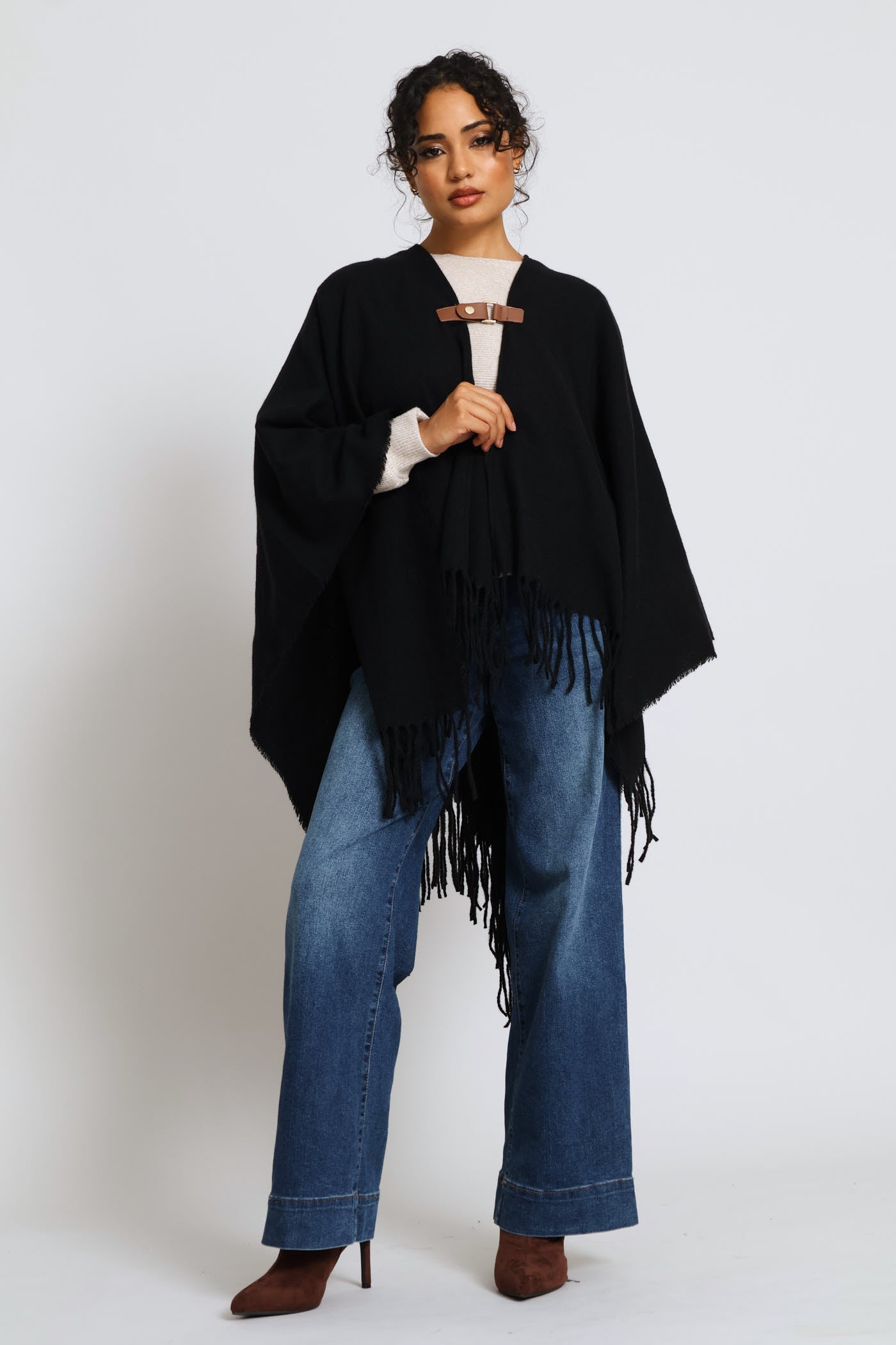 Ladies Front Closure Tassel Cape - Black – Edgars