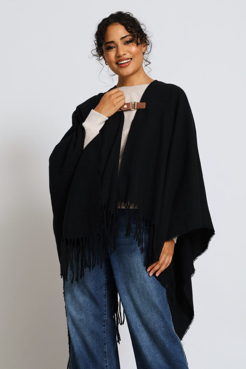 Front Closure Tassel Cape - Black