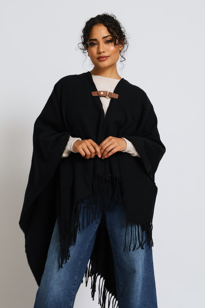 Front Closure Tassel Cape - Black