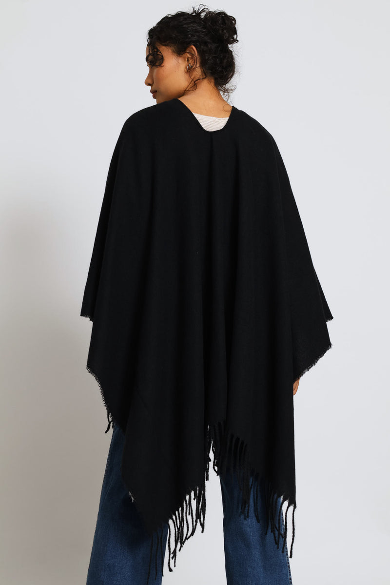 Front Closure Tassel Cape - Black