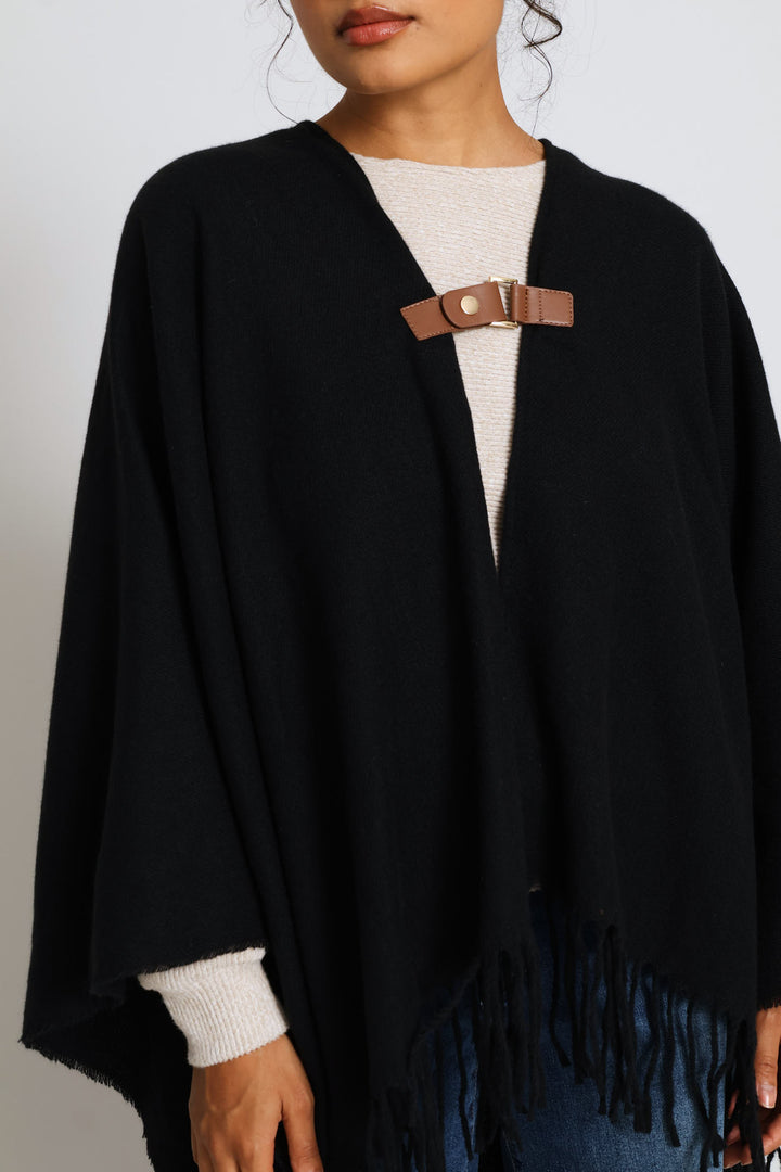 Front Closure Tassel Cape - Black
