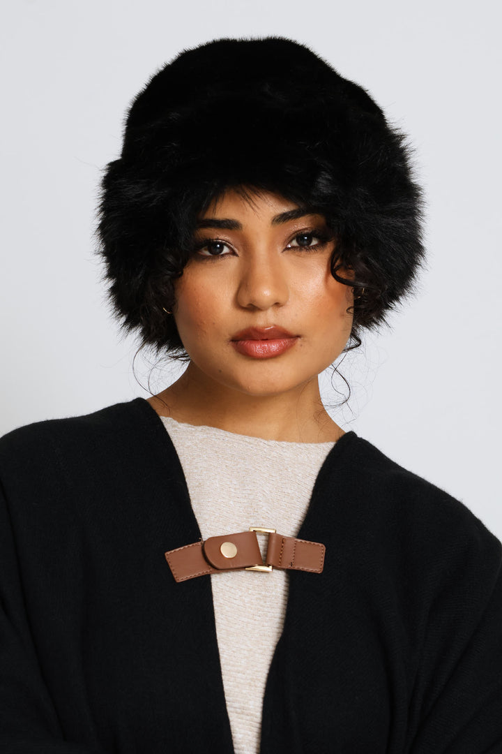 Turn Up Fluffy Hat - Black