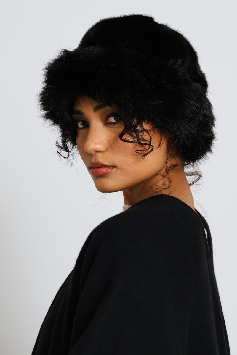 Turn Up Fluffy Hat - Black