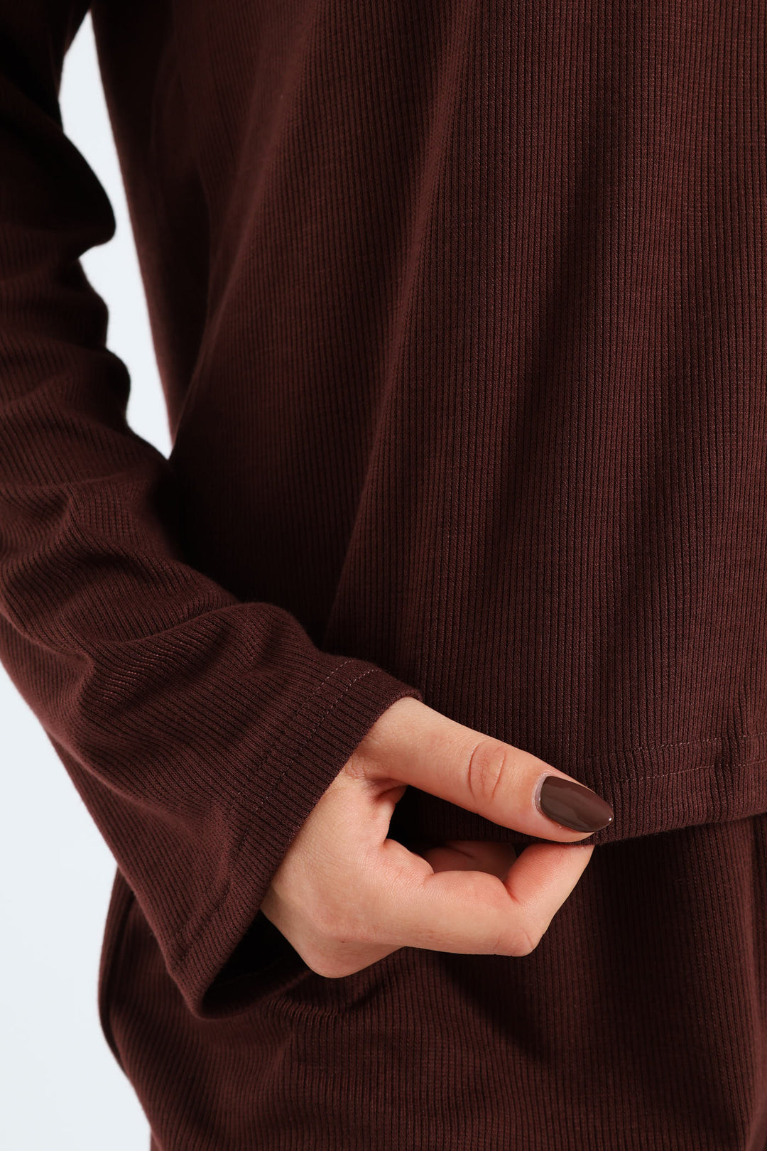 Long Sleeve Rib Knit Tee - Brown