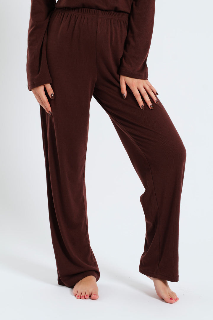 Straight Leg Rib Knit Pant - Brown