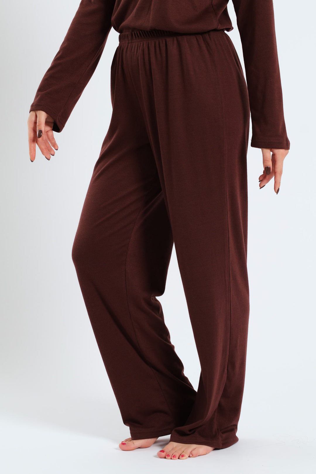 Straight Leg Rib Knit Pant - Brown