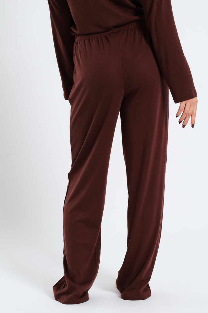 Straight Leg Rib Knit Pant - Brown