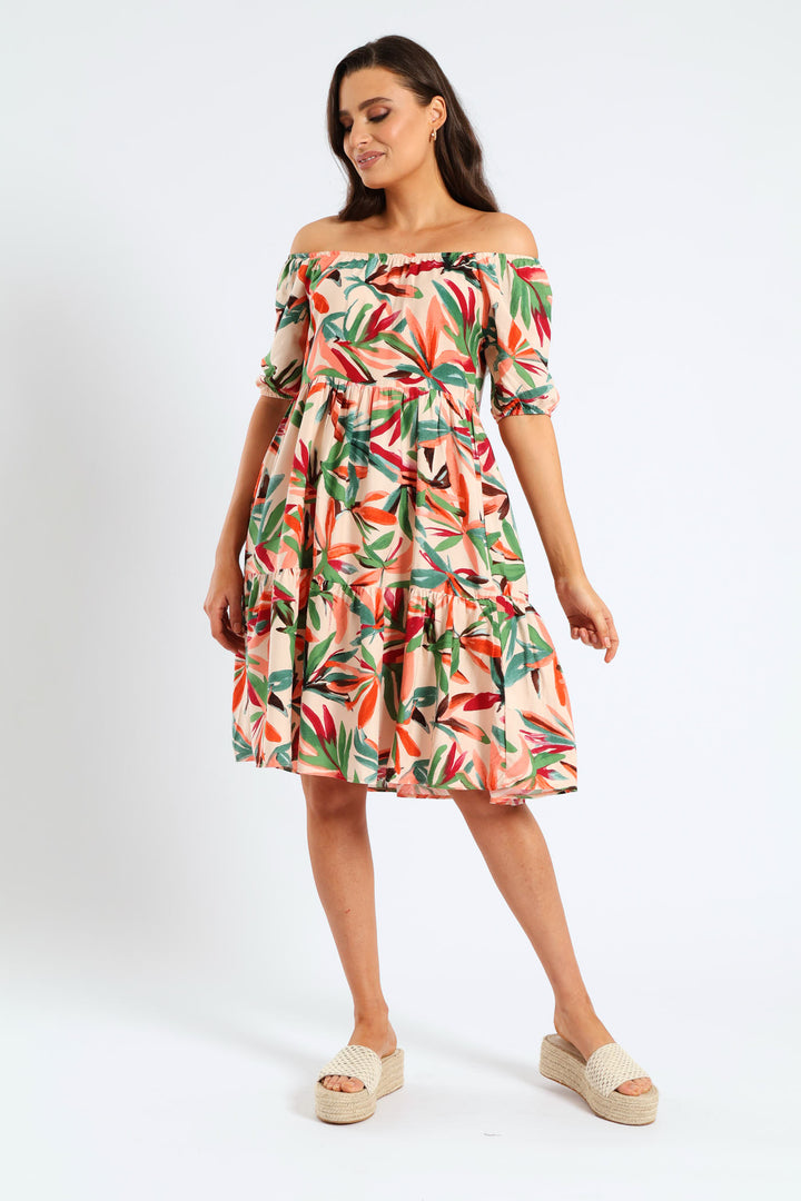 Printed Tiered Gypsy Mini Dress - Multi