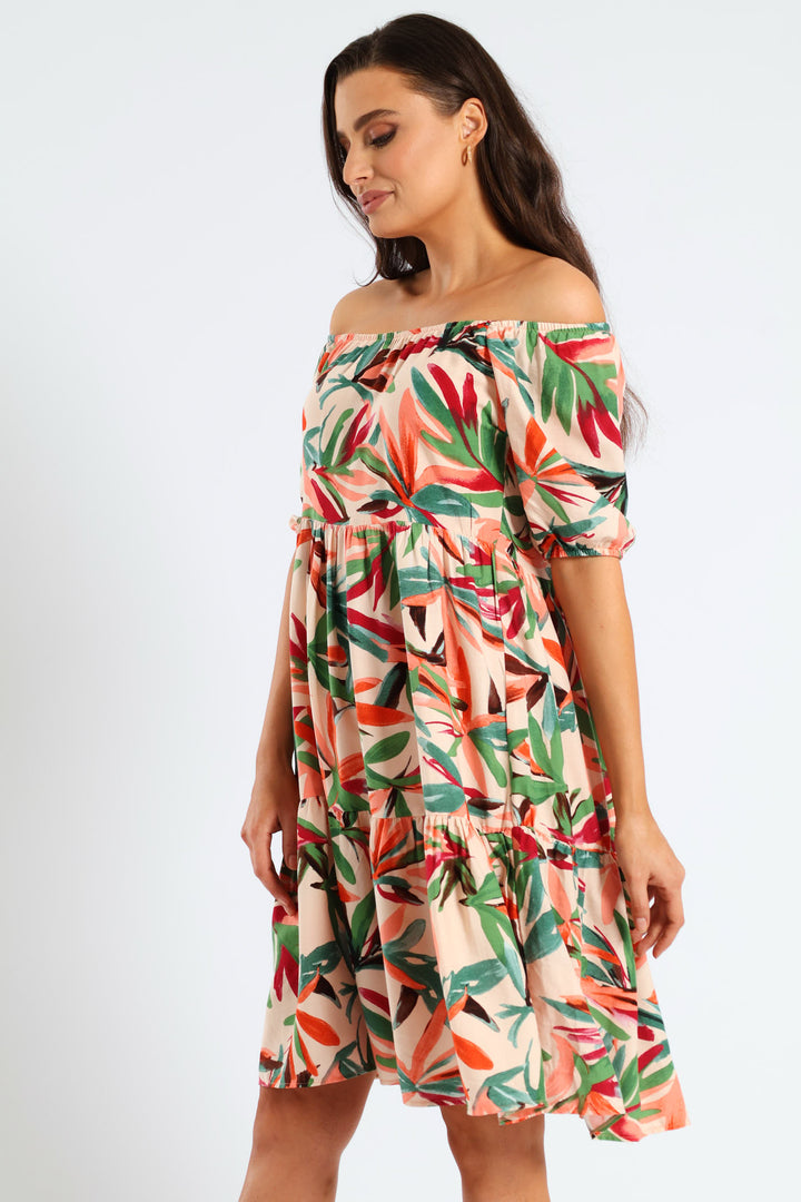 Printed Tiered Gypsy Mini Dress - Multi