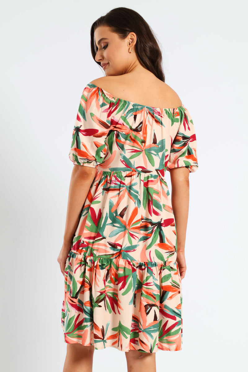 Printed Tiered Gypsy Mini Dress - Multi