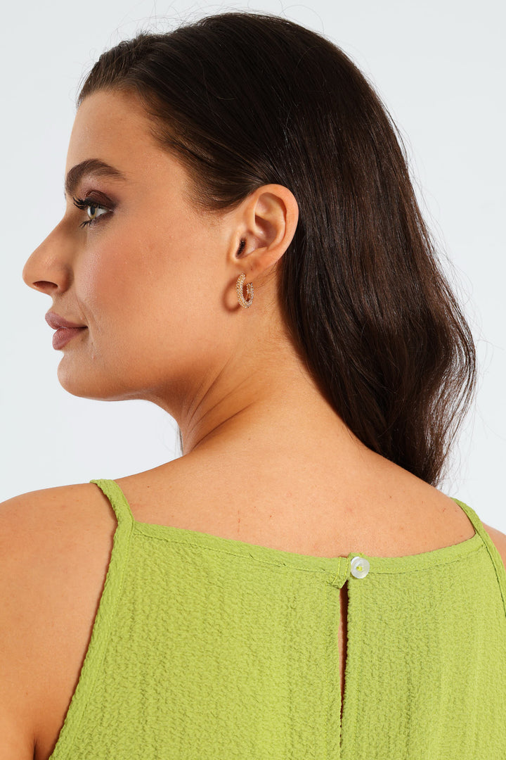 Hi-Neck Drop Waist Mini Dress - Lime