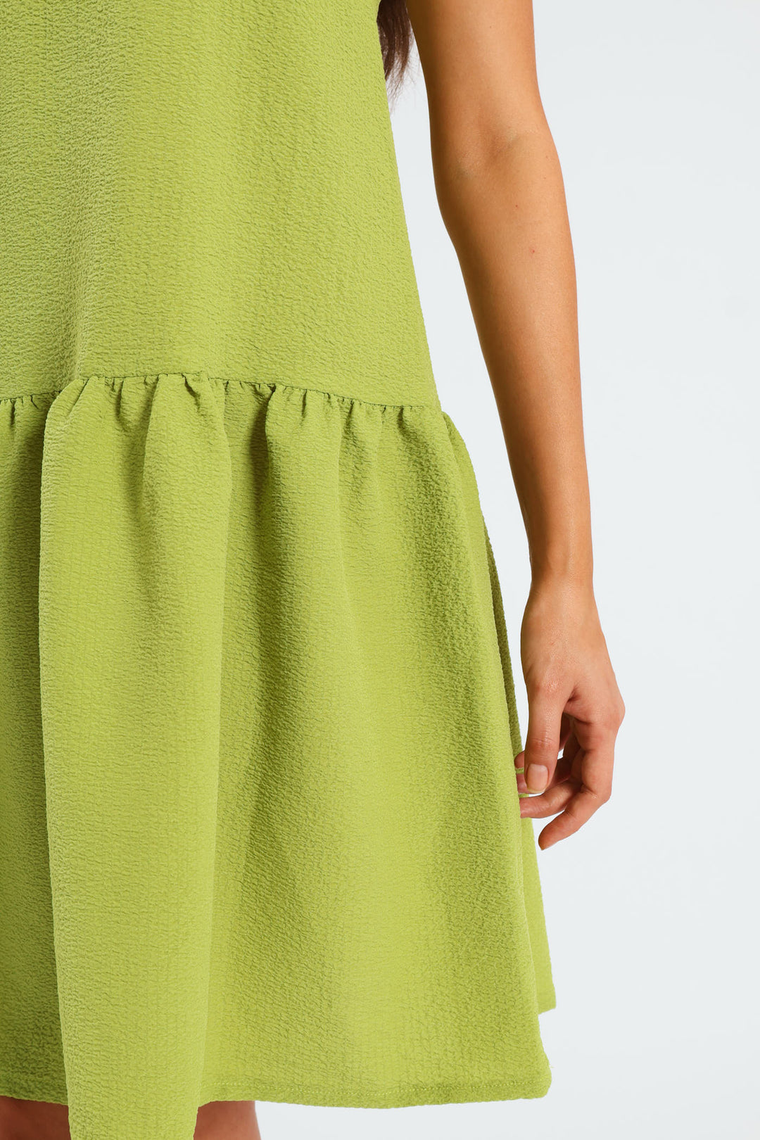 Hi-Neck Drop Waist Mini Dress - Lime