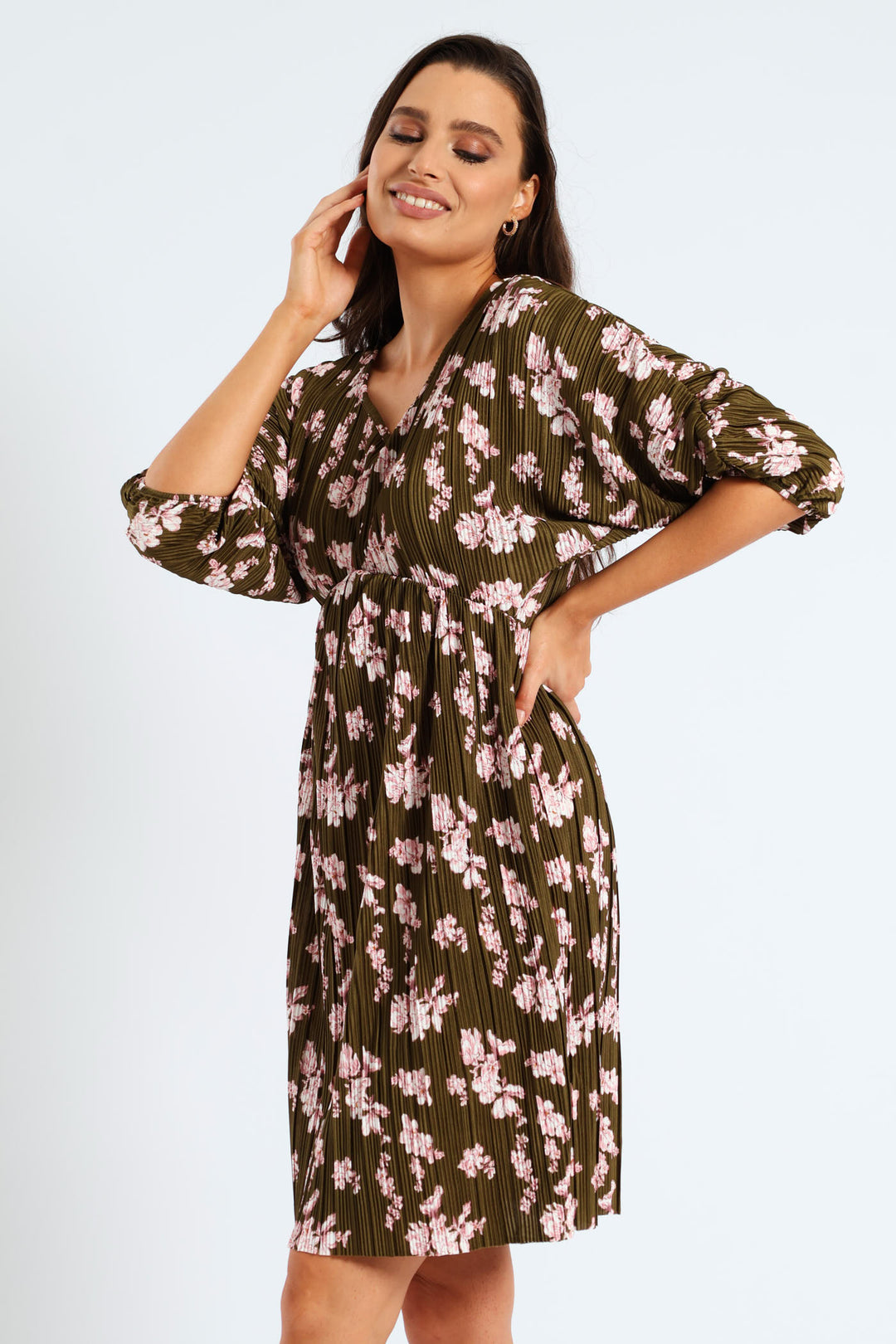 Bubble Sleeve Back Tie Plisse Babydoll Mini Dress