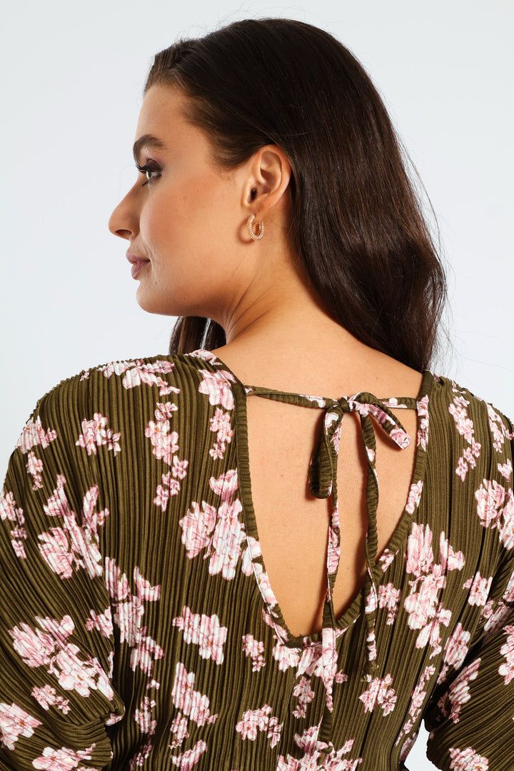 Bubble Sleeve Back Tie Plisse Babydoll Mini Dress