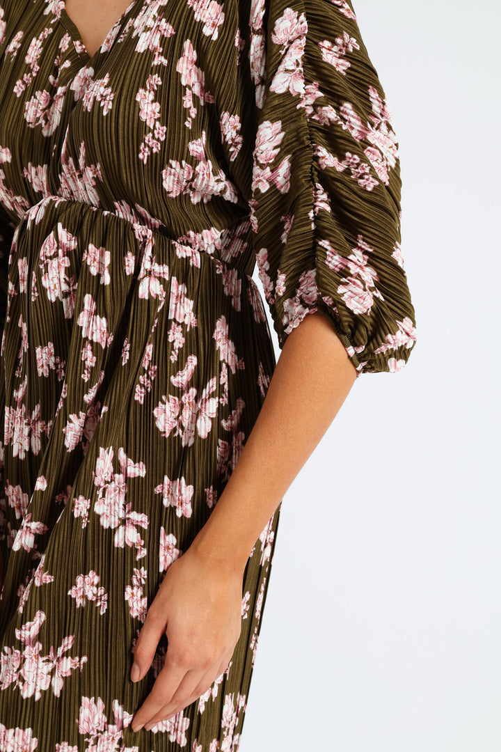 Bubble Sleeve Back Tie Plisse Babydoll Mini Dress