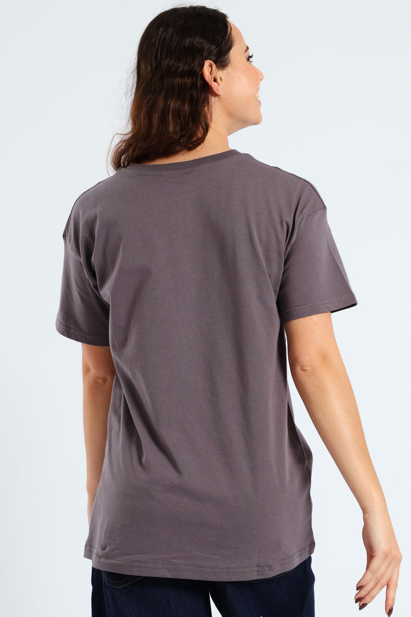 Lemon Oversized Printed Tee - Grey