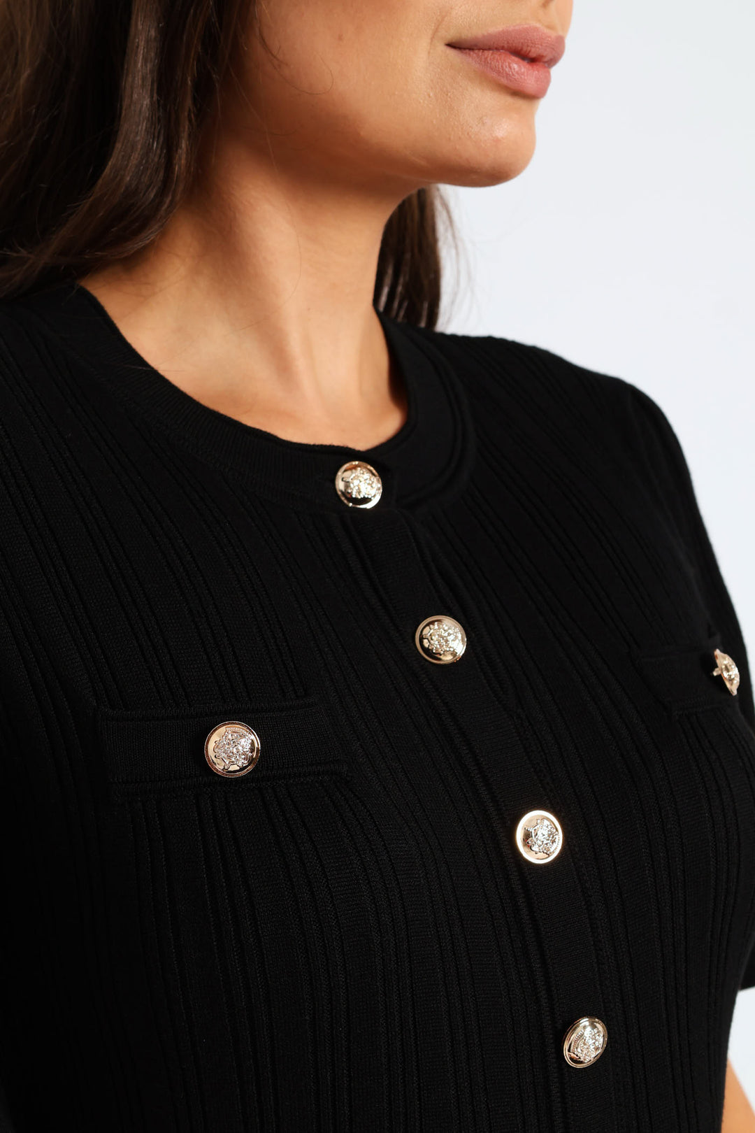 Pointelle Flared Knitwear Maxi Dress - Black