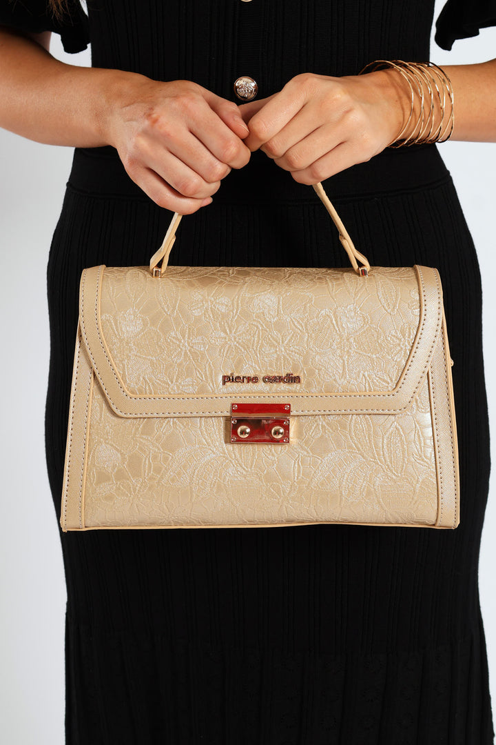 Lace Flower Satchel Bag - Gold