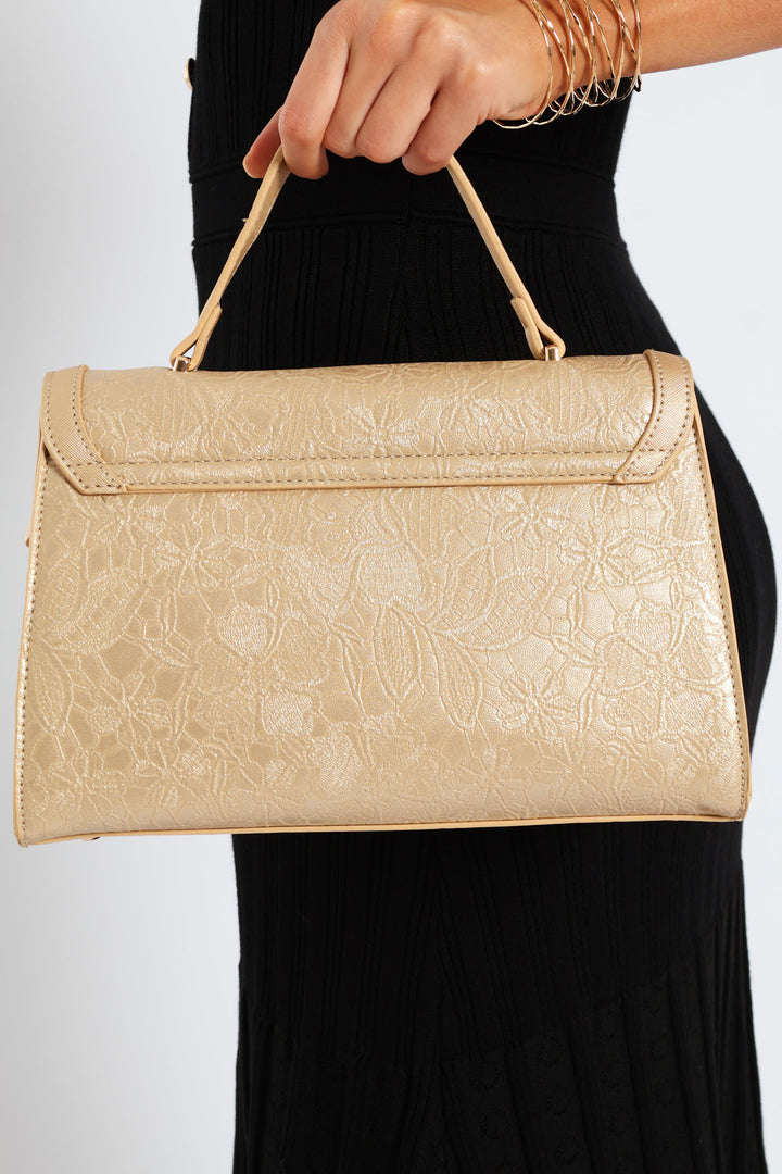 Lace Flower Satchel Bag - Gold