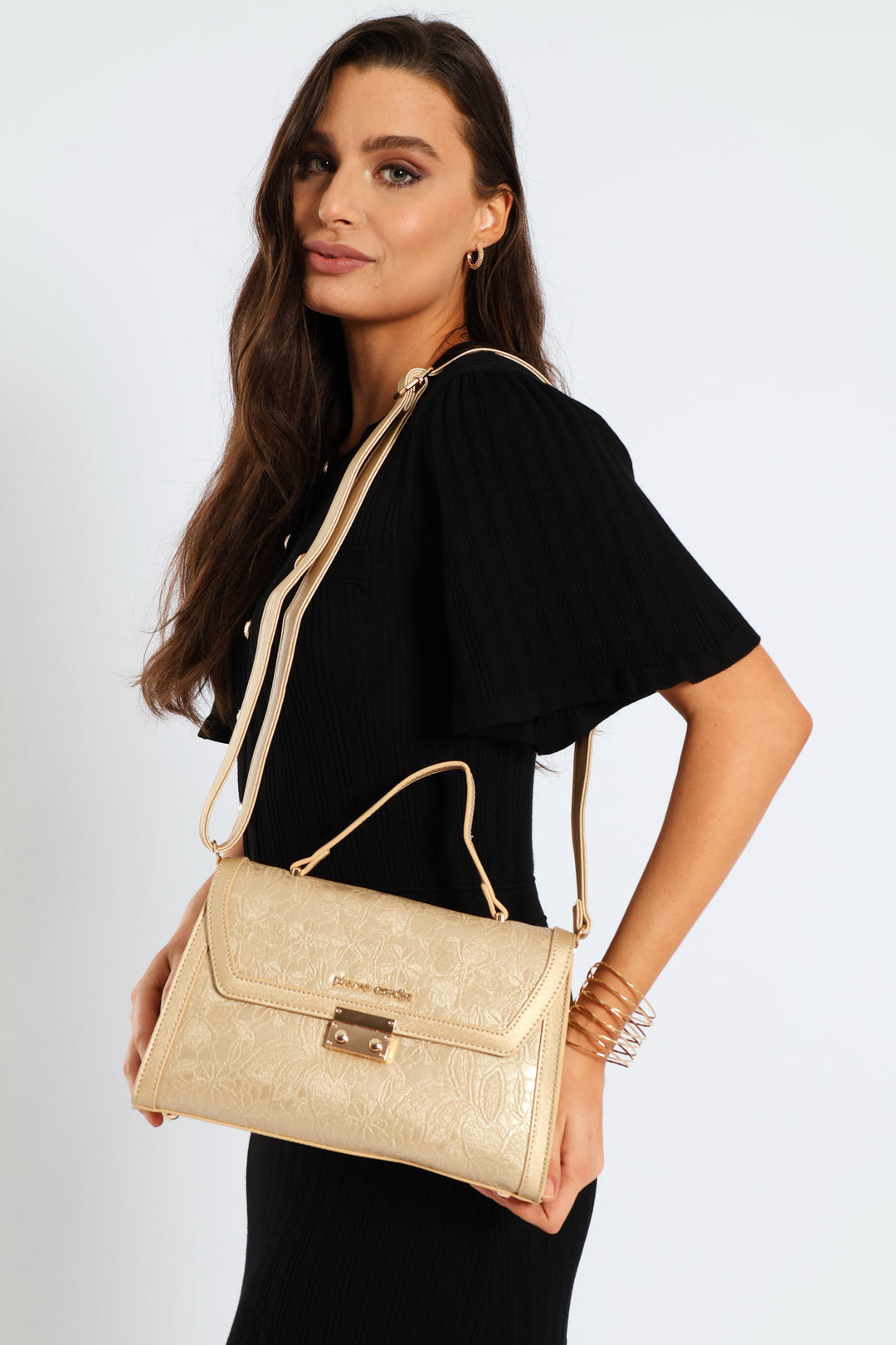 Lace Flower Satchel Bag - Gold