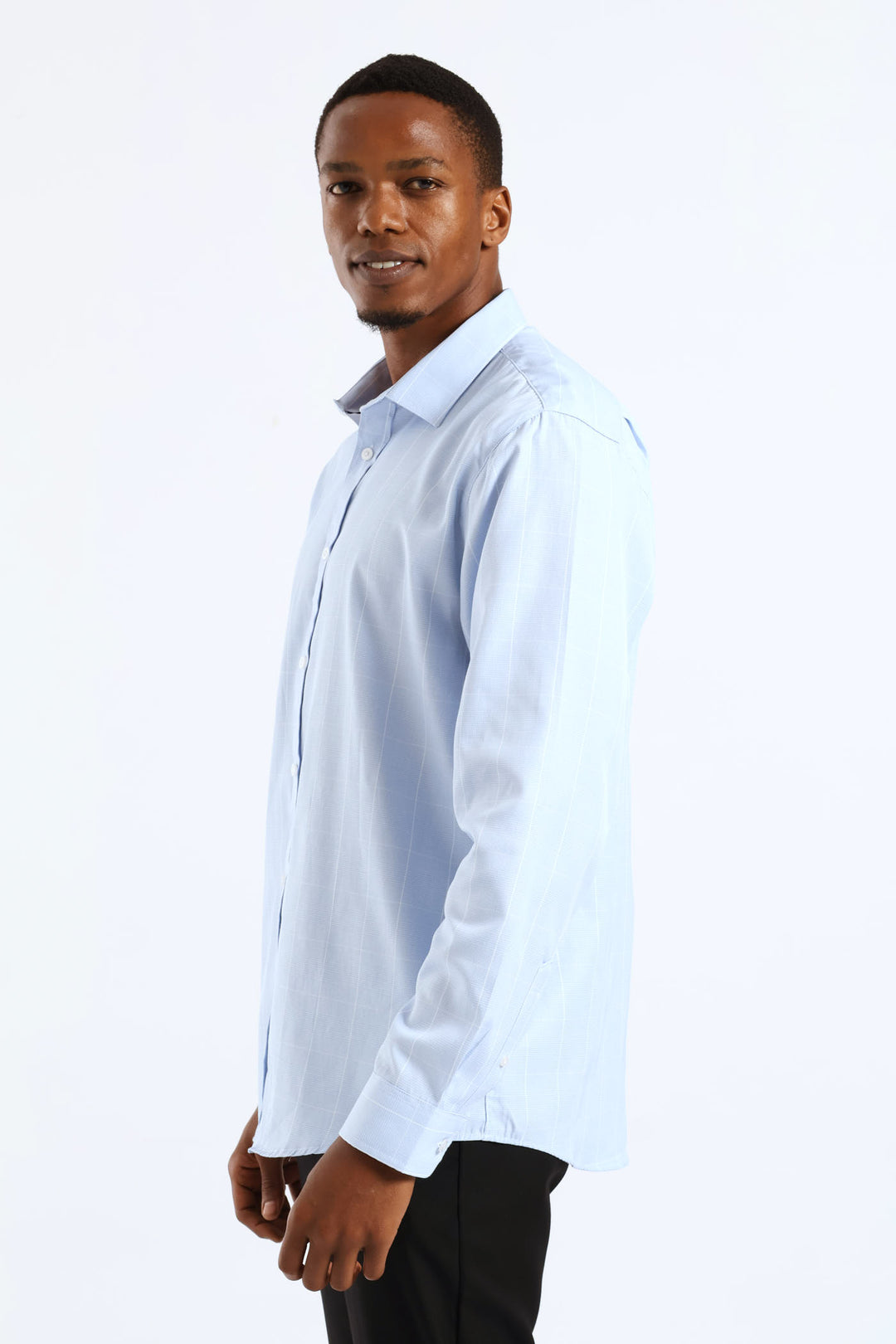 Window Pane Printed Long Sleeve Shirt - Light Blue