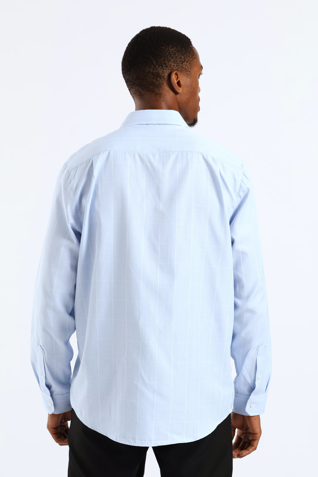 Window Pane Printed Long Sleeve Shirt - Light Blue