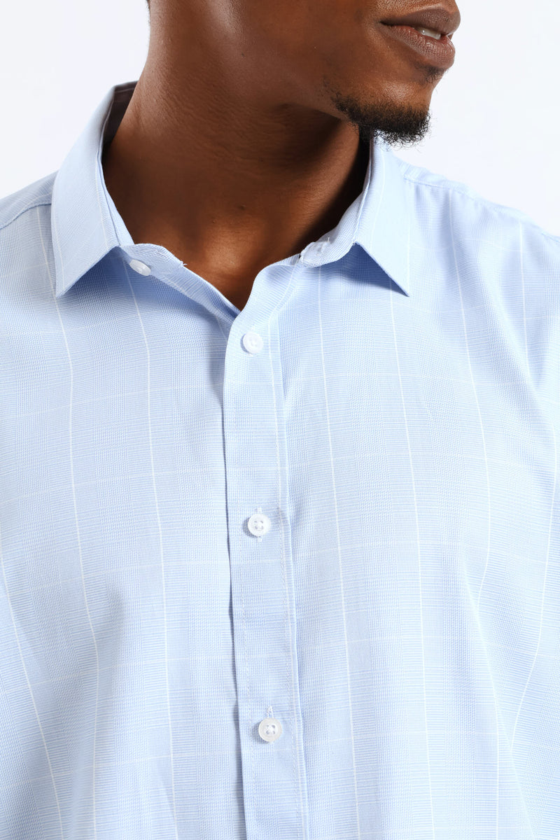 Window Pane Printed Long Sleeve Shirt - Light Blue