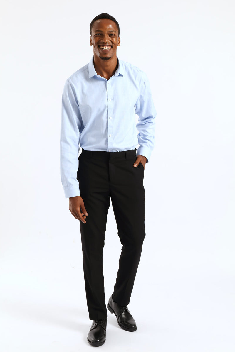 Window Pane Printed Long Sleeve Shirt - Light Blue