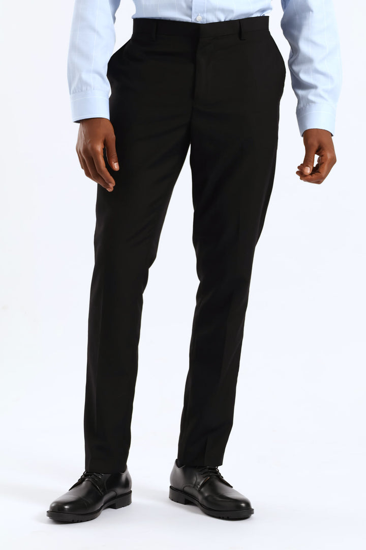 Slim Fit Viscose Blend Suit Trouser - Black