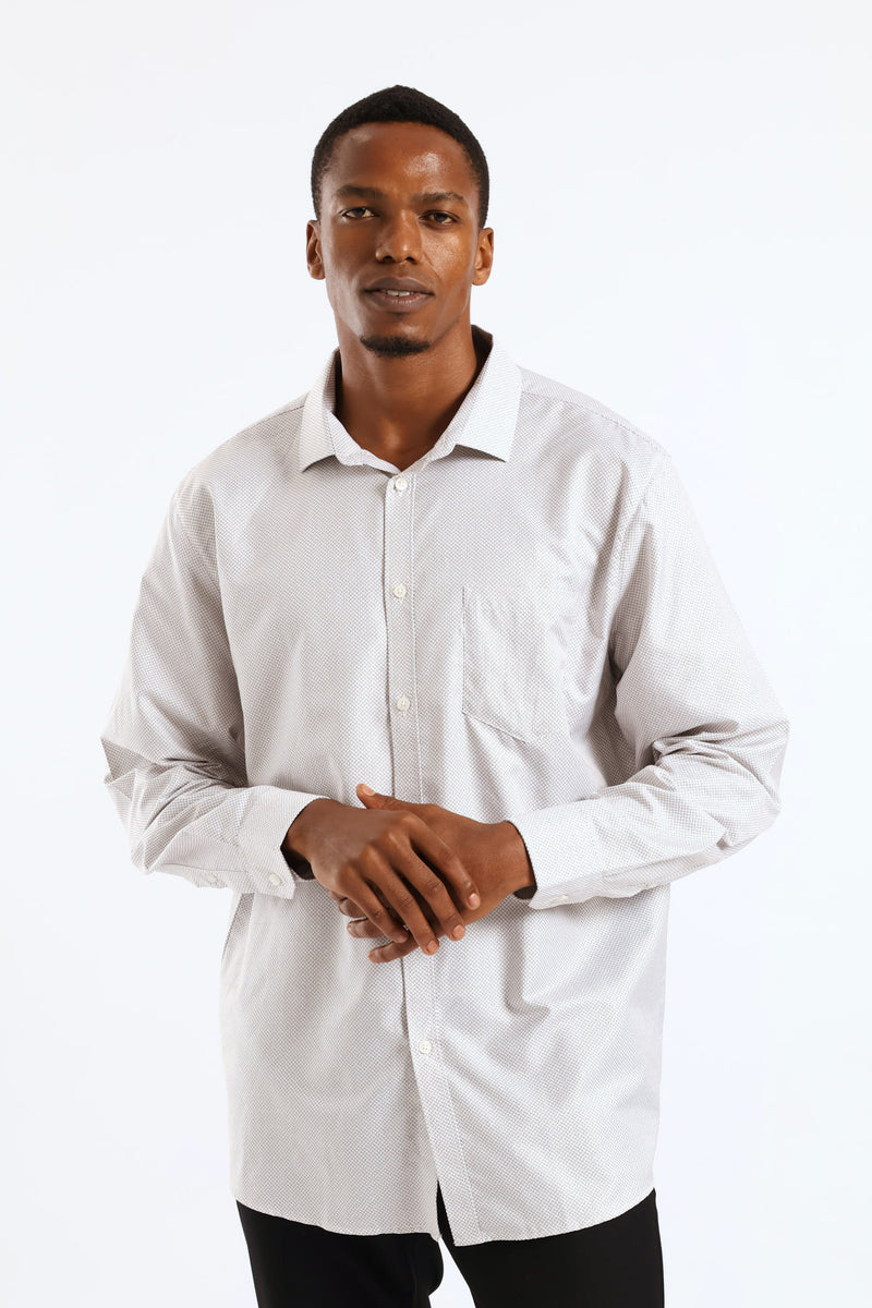 Regular Long Sleeve Spotted Textured Shirt - White/Beige