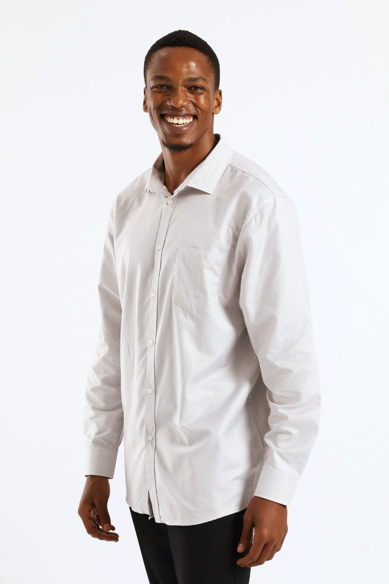 Regular Long Sleeve Spotted Textured Shirt - White/Beige
