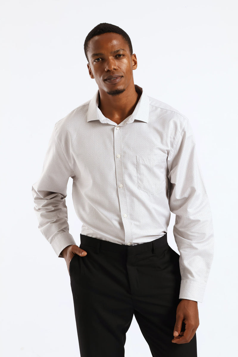 Regular Long Sleeve Spotted Textured Shirt - White/Beige