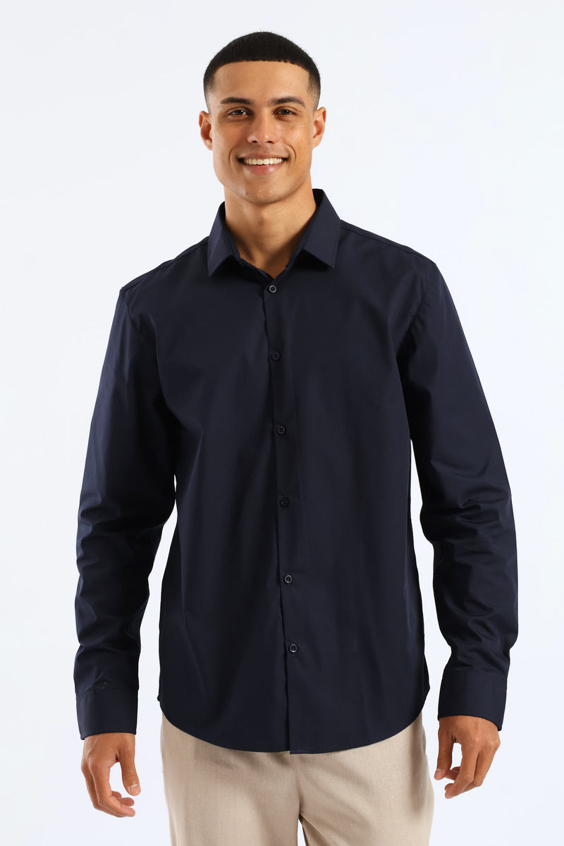 Slim Fit Easy Care Long Sleeve Shirt - Navy